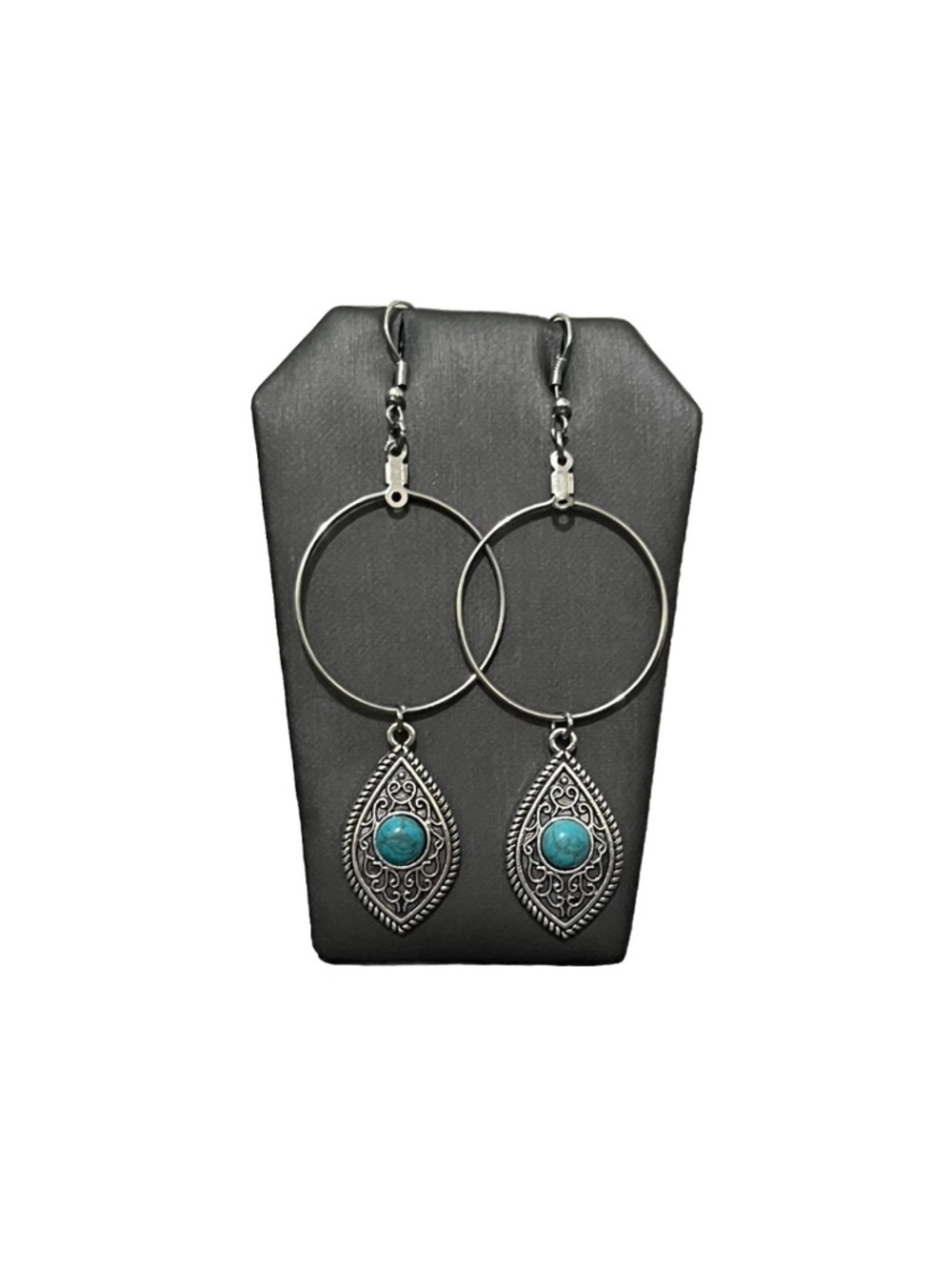 Boho Vintage Style Teardrop Faux Turquoise Stone Dangle Drop Hoop Earrings